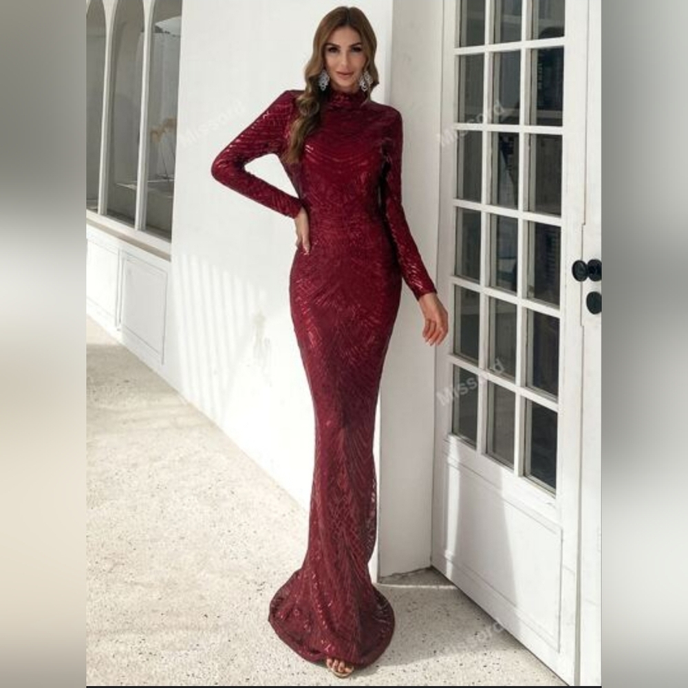 Sequin mockneck long sleeve dress